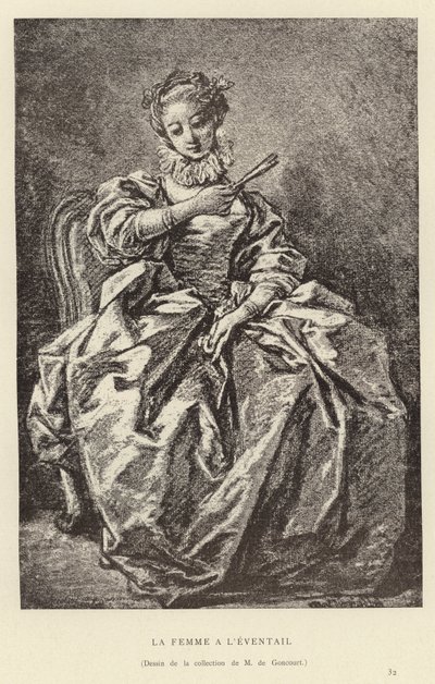 De Vrouw met de Waaier door Francois (after) Boucher