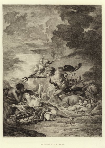 Neptunus en Amymone (gravure) door Francois (after) Boucher