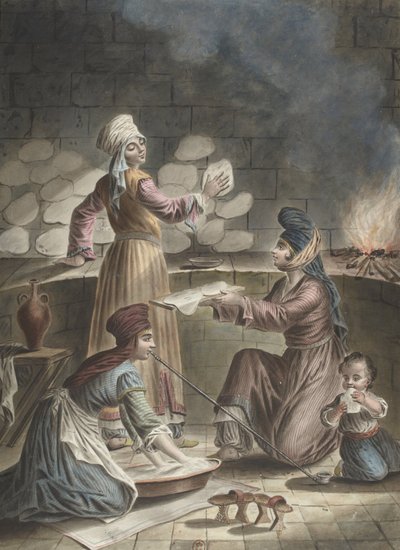 Turkse vrouwen bakken brood, 1790 door Francois Marie Rosset