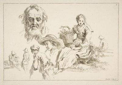 Blad met Schetsen, ca. 1735 door François Boucher