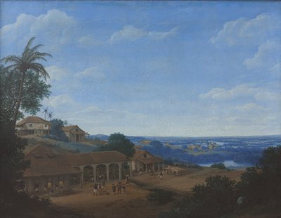 Landschap in Brazilië met suikerplantage door Frans Jansz. Post