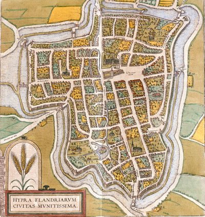 Plan van Ieper (Hypra), België door Franz Hogenberg