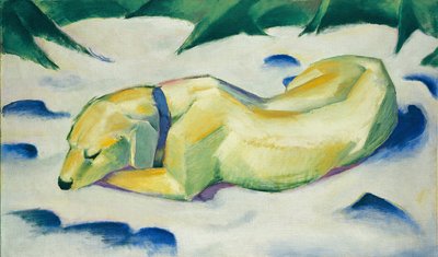 Hond liggend in de sneeuw door Franz Marc