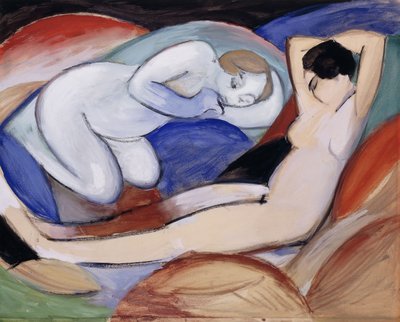 Twee Liggende Naakten; Zwei liegende Akte, 1912 door Franz Marc