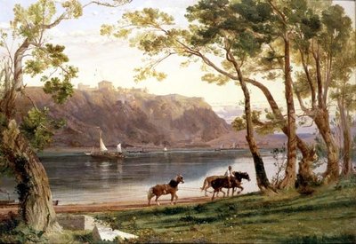 Rivierlandschap met trekhonden door Frederick Lee Bridell