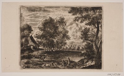 Landschap. Op de voorgrond geiten en herders door Frederik Laub