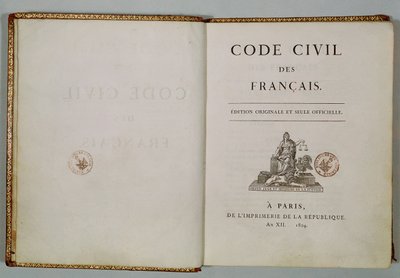 Code Civil, open op de titelpagina, 1804 door French School