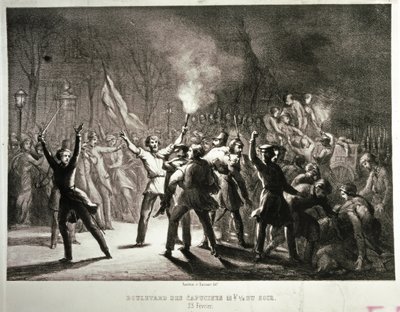 Februarirevolutie 1848 (lithografie) door French School