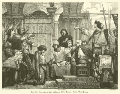 Louis IX en Enguerrand de Couci (gravure) door French School