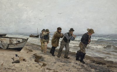 Thuiskomende vissers, Skagen door Fritz Thaulow