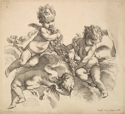 Drie kinderen met een fruitschaal, 1738-45 door Gabriel Huquier