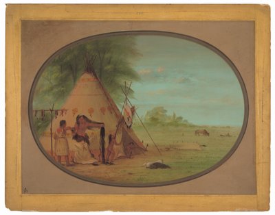 Een Crow Hoofdman bij Zijn Toilette door George Catlin