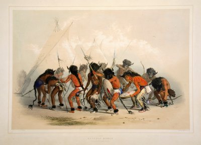 Buffalo Dance, pub. 1845 kleurenlithografie door George Catlin