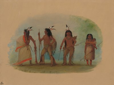 Vier Apachee-indianen, 1855-1869 door George Catlin