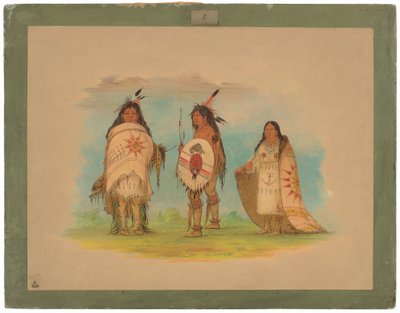 Drie Riccarree Indianen door George Catlin