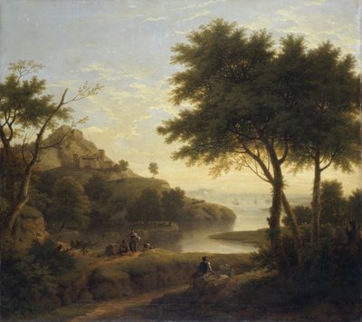 Landschap bij een kustinham door George Lambert