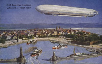 Luchtschip van graaf Ferdinand von Zeppelin in vlucht door German School