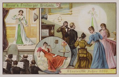 Theater in het jaar 2000 (chromolitho) door German School