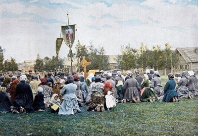 Een religieuze processie in een dorp, Rusland, ca. 1890 door Gillot