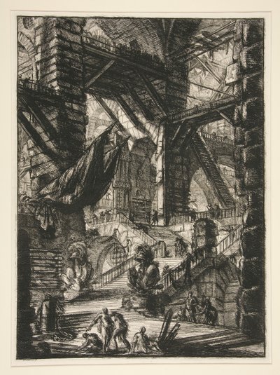 Carceri, VIII: De trap met trofeeën door Giovanni Battista Piranesi