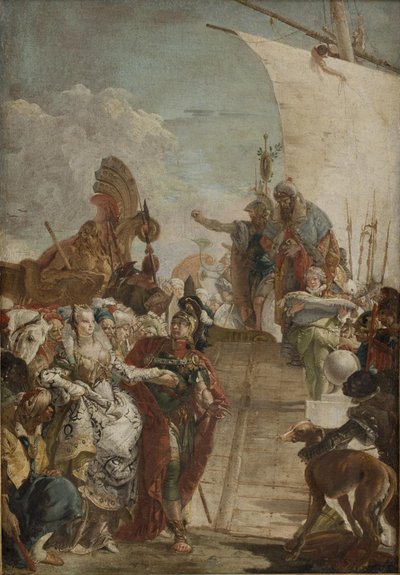 Antonius leidt Cleopatra aan boord door Giovanni Battista Tiepolo