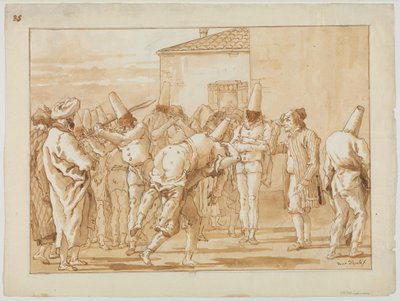 De geseling van Punchinello, ca. 1800 door Giovanni Battista Tiepolo