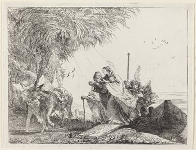 De Heilige Familie aan Land door Giovanni Domenico Tiepolo