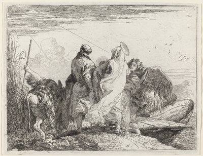 De Heilige Familie bereidt zich voor om in te schepen door Giovanni Domenico Tiepolo