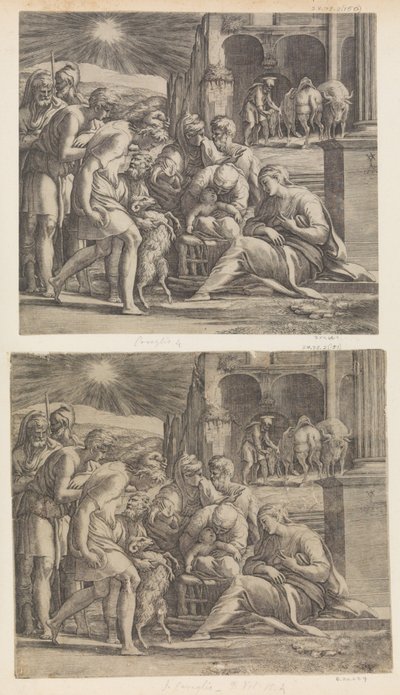 De Aanbidding der Herders door Giovanni Jacopo Caraglio