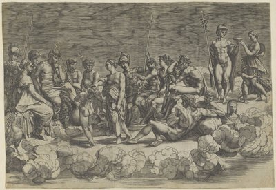 Verzameling der Goden op de Olympus door Giovanni Jacopo Caraglio