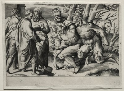 Silenus en koning Midas door Giulio Bonasone