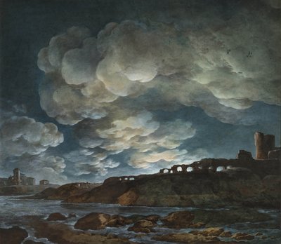 Volle maan boven de zee, 1800-1810 door Giuseppe Pietro Bagetti