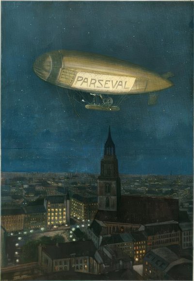 Parseval-luchtschip over Berlijn door Hans Rudolf Schulze