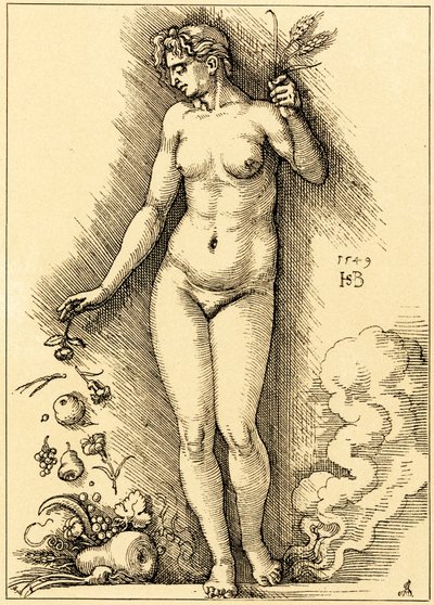 Ceres, strooiend met vruchten door Hans Sebald Beham