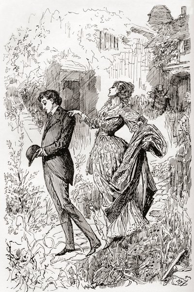 Estella en Pip in de tuin van Miss Havisham door Harry Furniss