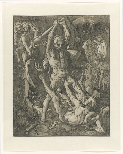 Hercules verslaat Cacus door Hendrick Goltzius