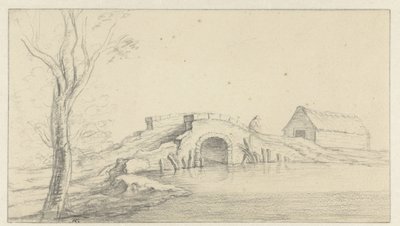 Landschap met vervallen stenen brug door Hendrik Chalon