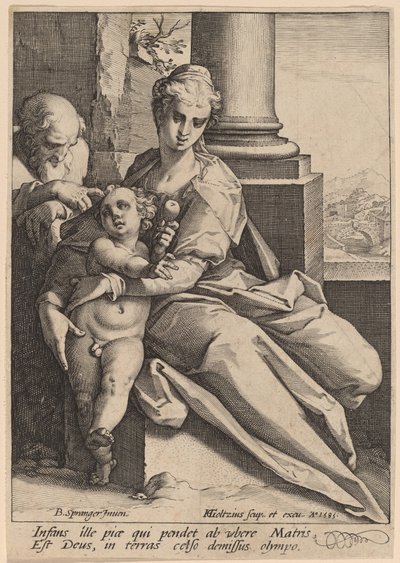 De Heilige Familie door Hendrik Goltzius after Bartholomaeus Spranger