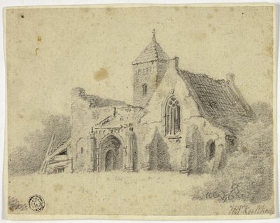 Landelijke kerk in ruïnes door Hendrik Pieter Koekkoek