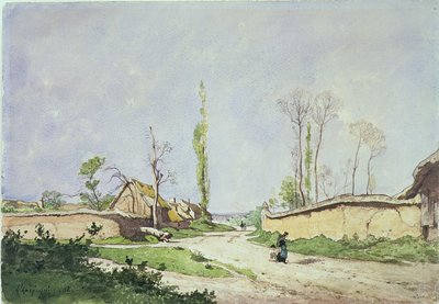 Een dorpsweg, Oiseme, 1888 door Henri Joseph Harpignies