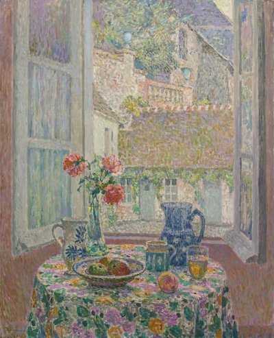 Tafel met uitzicht op de binnenplaats, 1926 door Henri Le Sidaner