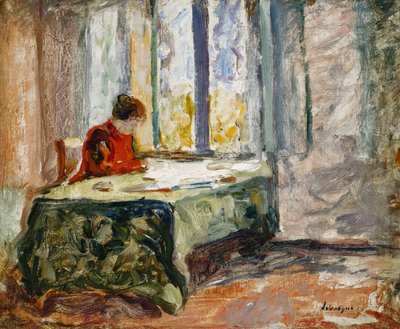 Vrouw aan het naaien door Henri Lebasque