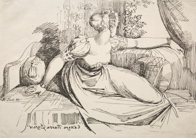 Specimens of Polyautography: Vrouw op een sofa door Johann Heinrich Füssli