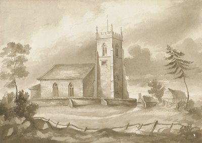 Codsall Church: sepia tekening, nd [1844] door Henry James Noyes