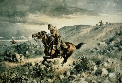 Pony Express achtervolgd door Indianen door Henry W. Hansen