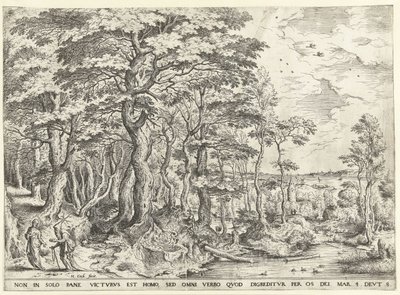 Landschap met de verzoeking van Christus door Hieronymus Cock