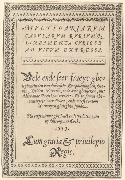 Titelpagina voor "Multifariarum Casularum" door Hieronymus Cock