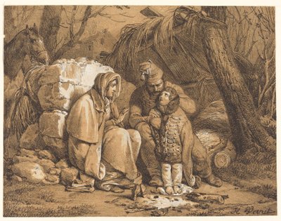 Kamp van de familie van een soldaat door Emile Jean Horace Vernet