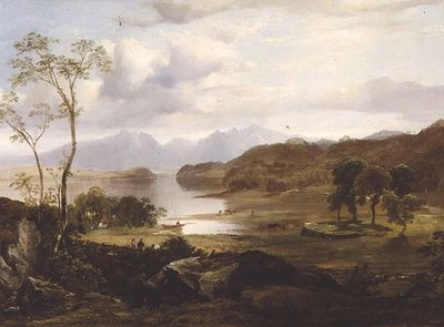 Loch Fad: Arran in de verte door Horatio McCulloch