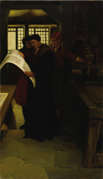 Gutenberg bij de Pers, 1902 door Howard Pyle